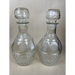 Set Of 2 Vintage Crown Royal Liquor Decanter Sealed Stopper Cut‎ Glass 10" H